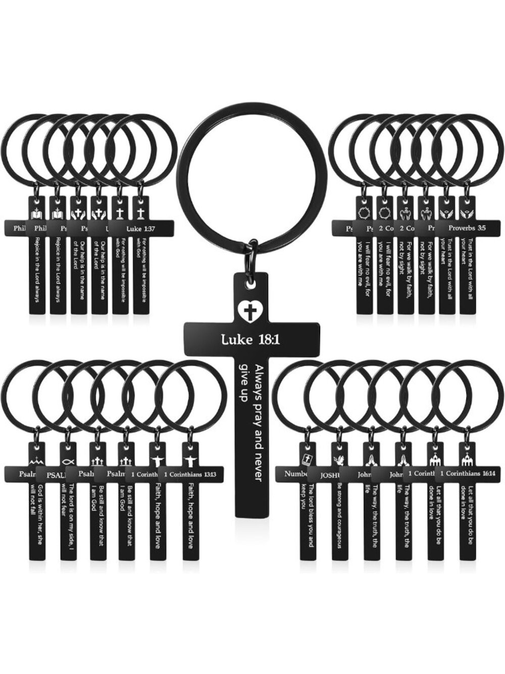 45 Pcs Christian Cross Keychains Set - 15 Unique Styles for Gifts & Favors